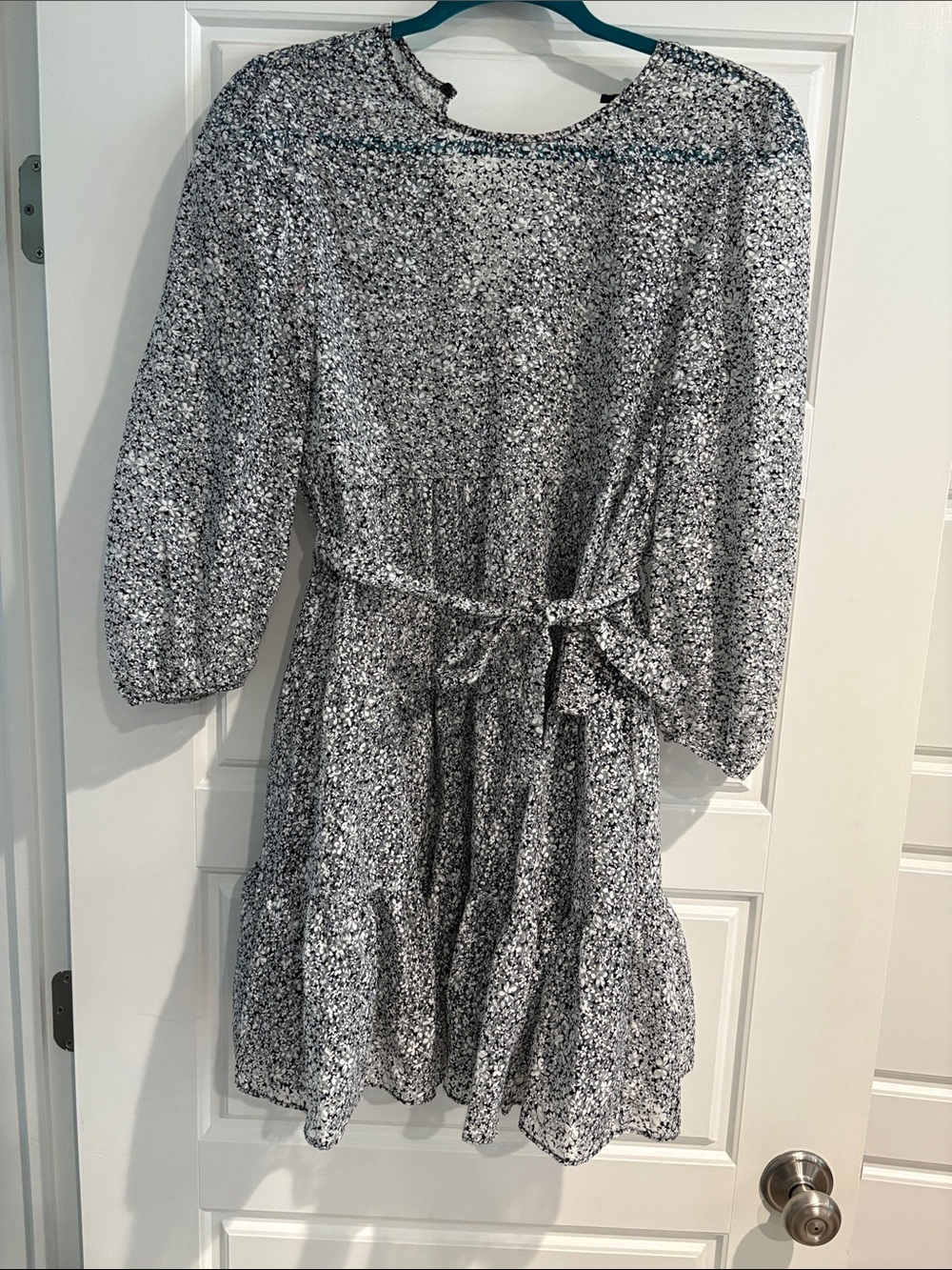 Maje Black & White Floral Tie-Waist Mini Dress